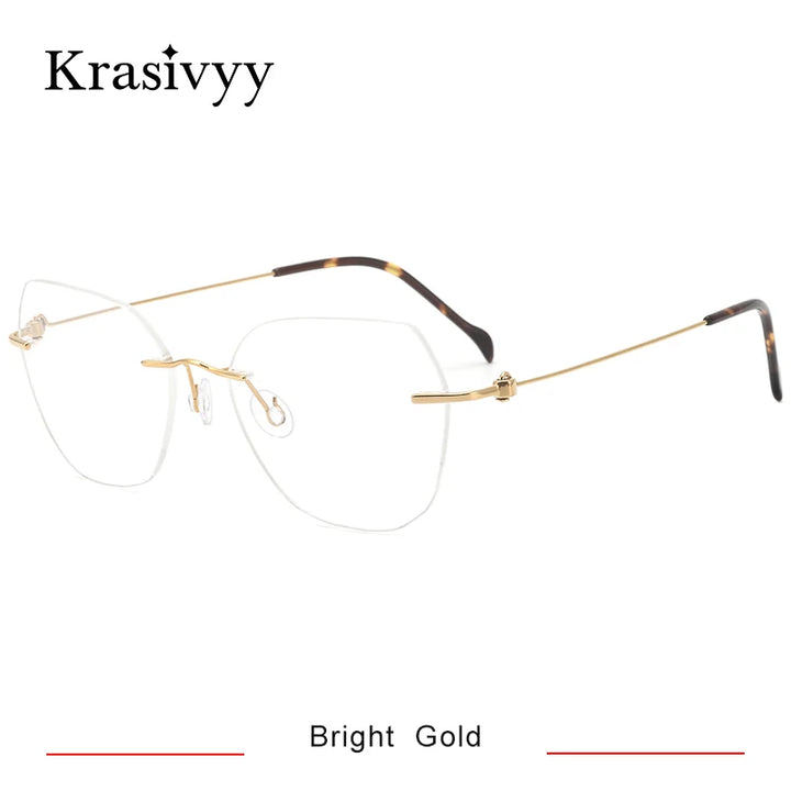 Krasivyy Women's Rimless Flat Top Polygon Titanium Eyeglasses 135mm Rimless Krasivyy Bright Gold