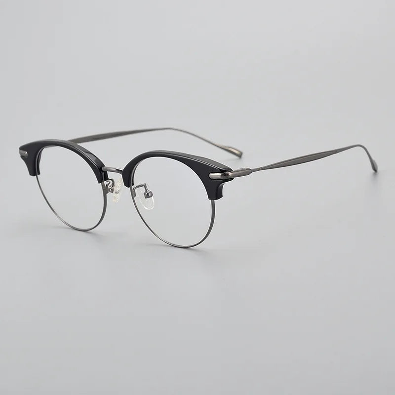 Black Mask Unisex Full Rim Round Titanium Acetate Eyeglasses 445120 Full Rim Black Mask Black-Gray
