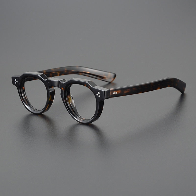 Gatenac Unisex Full Rim Flat Top Round Acetate Eyeglasses Gxyj1054 Full Rim Gatenac Tortoiseshell