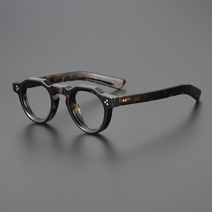 Gatenac Unisex Full Rim Flat Top Round Acetate Eyeglasses Gxyj1054 Full Rim Gatenac Tortoiseshell