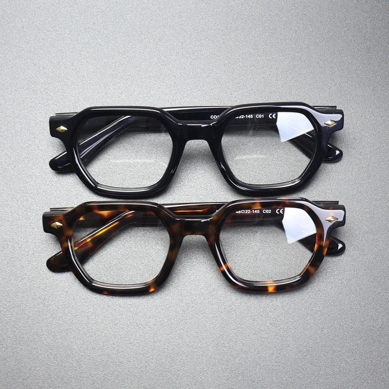 Gatenac Unisex Full Rim Flat Top Polygon Acetate Eyeglasses Gxyj1501 Full Rim Gatenac