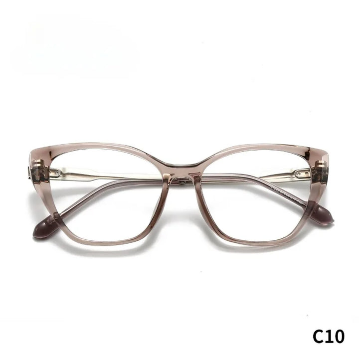 Hewei Women's Full Rim Square Cat Eye Acetate Titanium Eyeglasses 41049