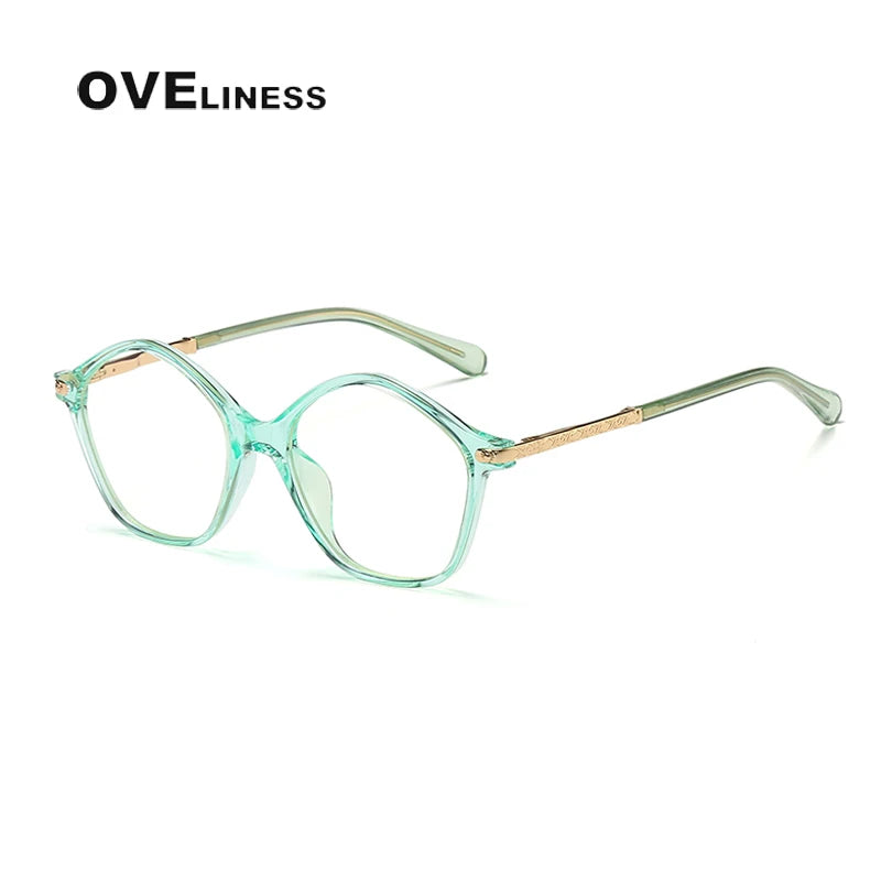 Oveliness Youth Unisex Full Rim Polygonal Tr 90 Titanium Eyeglasses 20204 Full Rim Oveliness green  