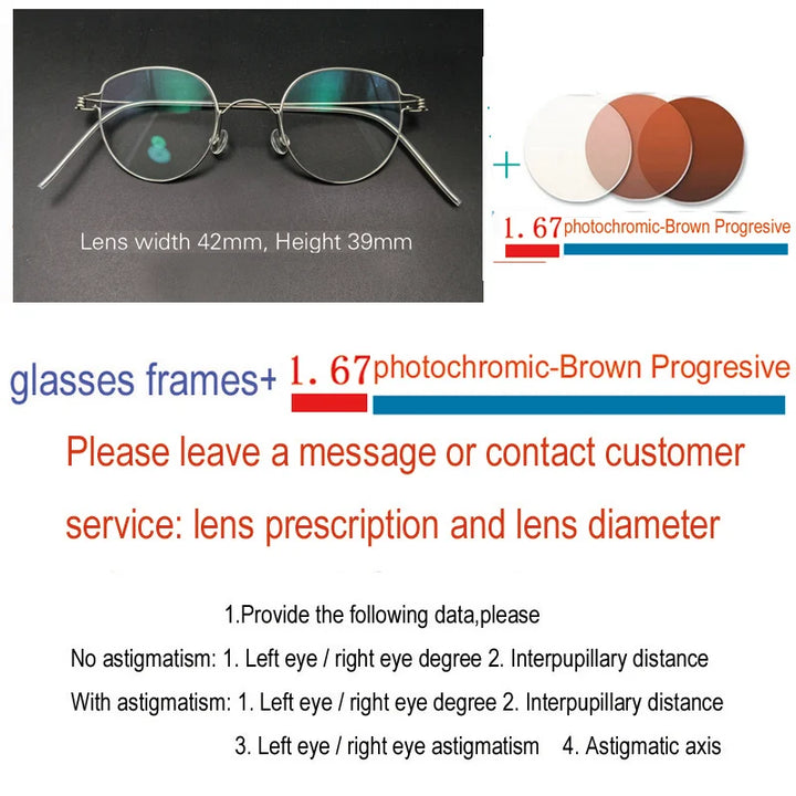 Yujo Unisex Full Rim Round Screwless Stainless Steel Eyeglasses 15039 Full Rim Yujo 1C14 CHINA