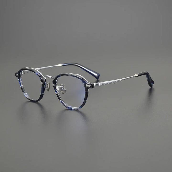 Gatenac Unisex Full Rim Big Oval Acetate Titanium Eyeglasses G1538