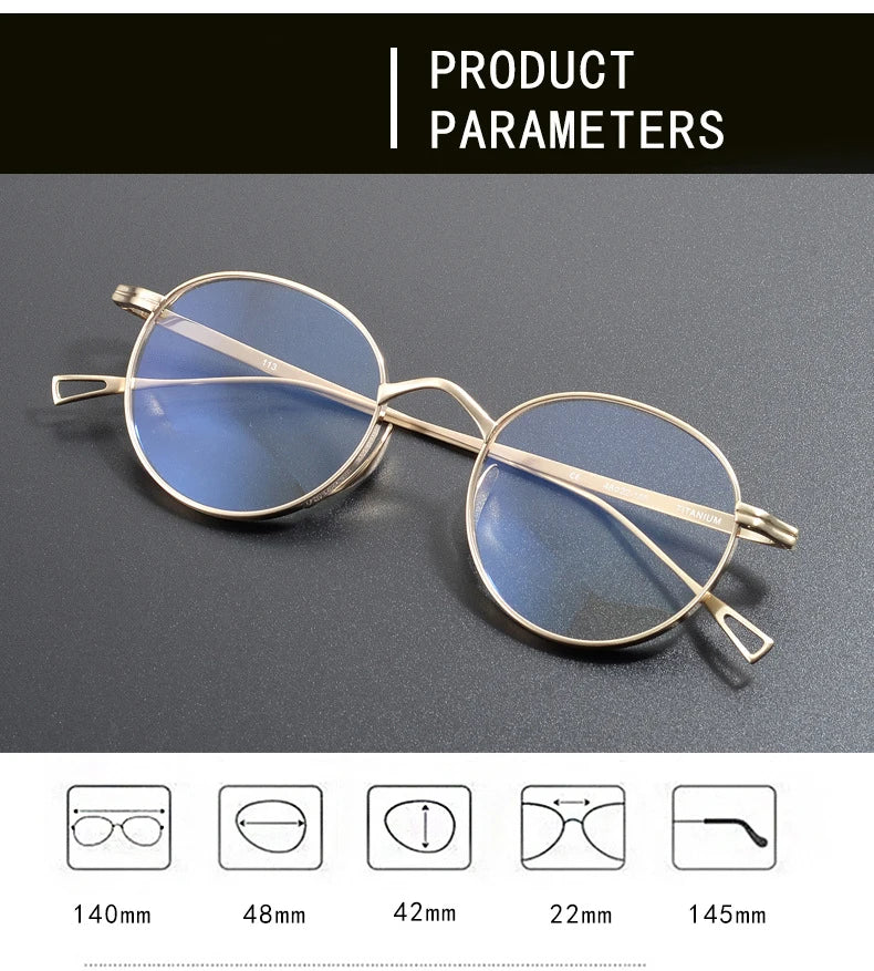 Black Mask Unisex Full Rim Flat Top Round Titanium Eyeglasses 55113