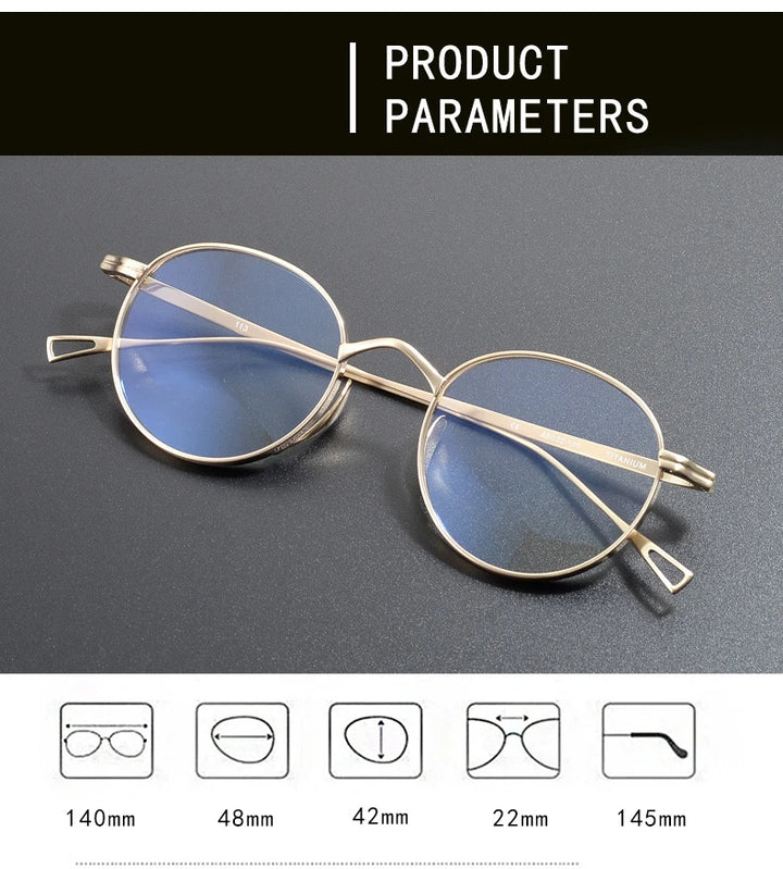 Black Mask Unisex Full Rim Flat Top Round Titanium Eyeglasses 55113
