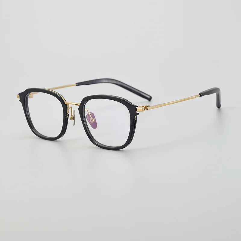 Black Mask Unisex Full Rim Square Acetate Titanium Eyeglasses 915110