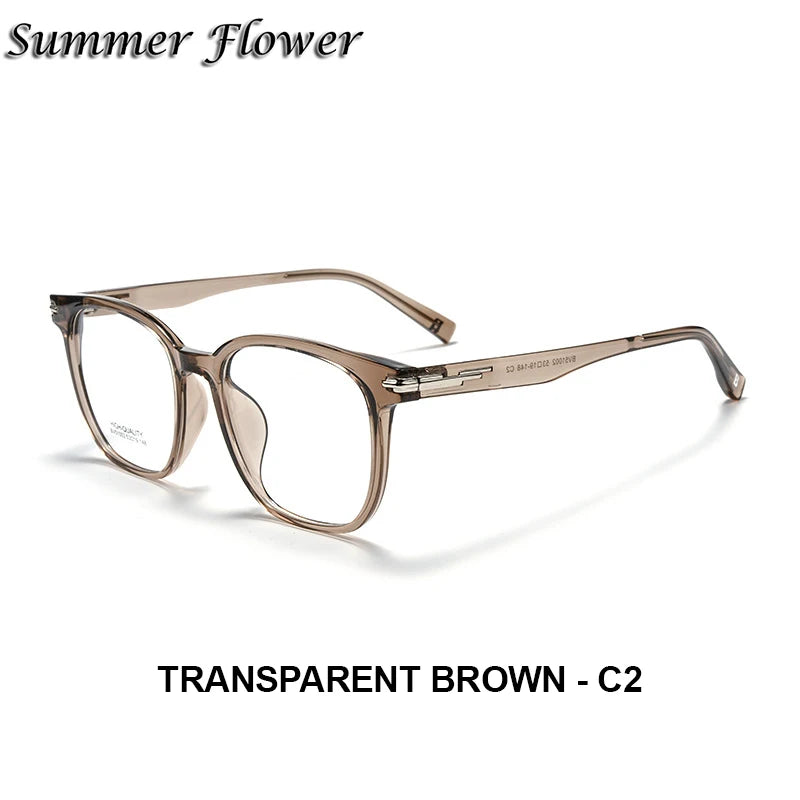 Summer Flower Unisex Full Rim Oval Square Tr 90 Titanium Eyeglasses 51002 Full Rim Summer Flower Brown
