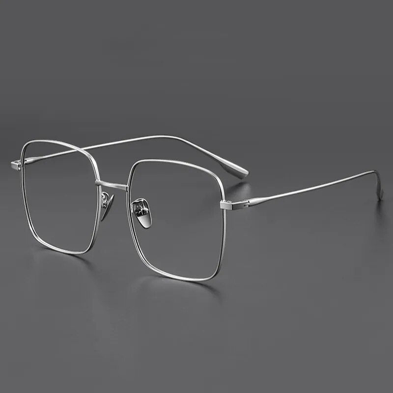 Muzz Unisex Full Rim Oversized Square Titanium Eyeglasses 121219 Full Rim Muzz Silver