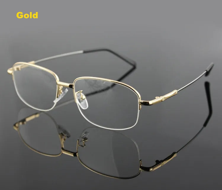 Brightzone Men's Semi Rim Square Oval Titanium Alloy Eyeglasses 714556 Semi Rim Brightzone Gold