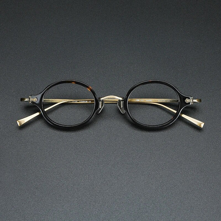 Gatenac Unisex Full Rim Round Small Acetate Titanium Eyeglasses Gxyj890 Full Rim Gatenac Small Dark Turtle