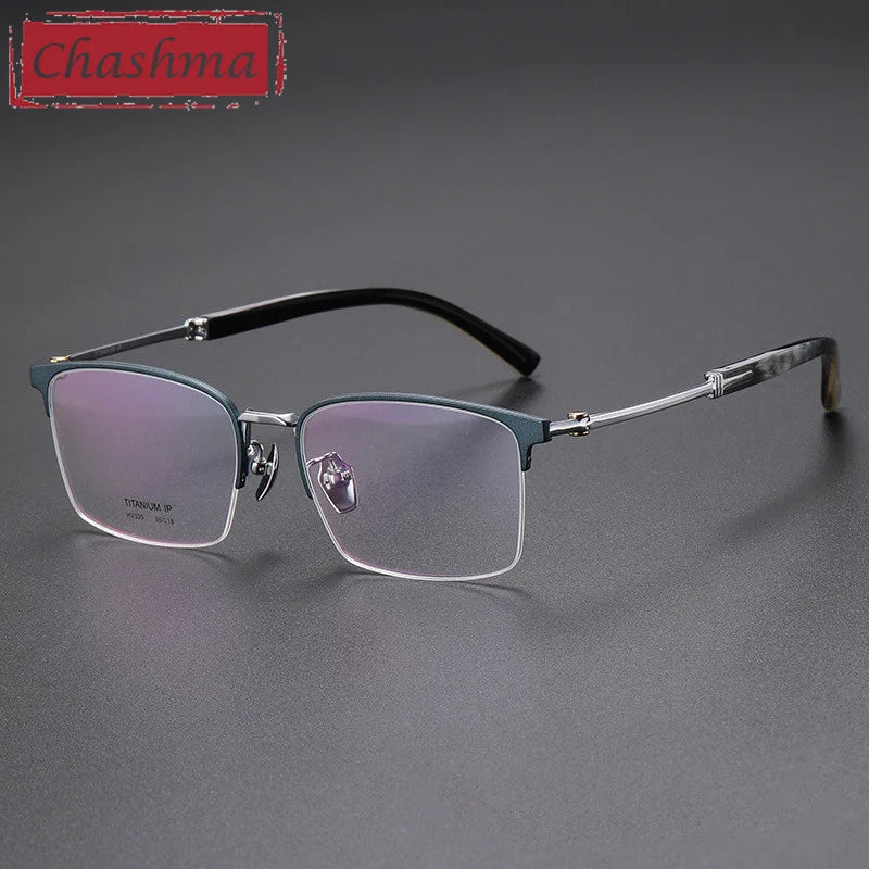 Chashma Ottica Men's Semi Rim Square Titanium Horn Eyeglasses 402035