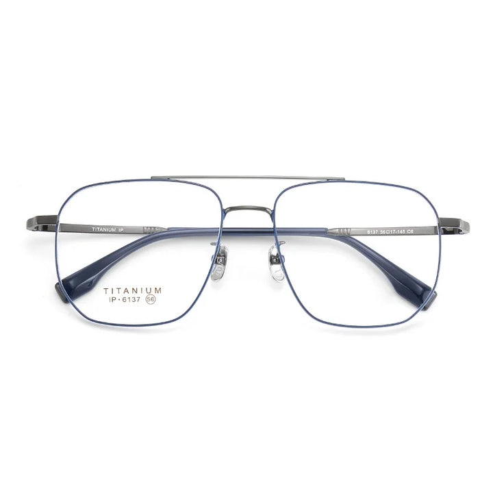 Hdcrafter Men's Full Rim Square Double Bridge Titanium Eyeglasses 6137 Full Rim Hdcrafter Eyeglasses   