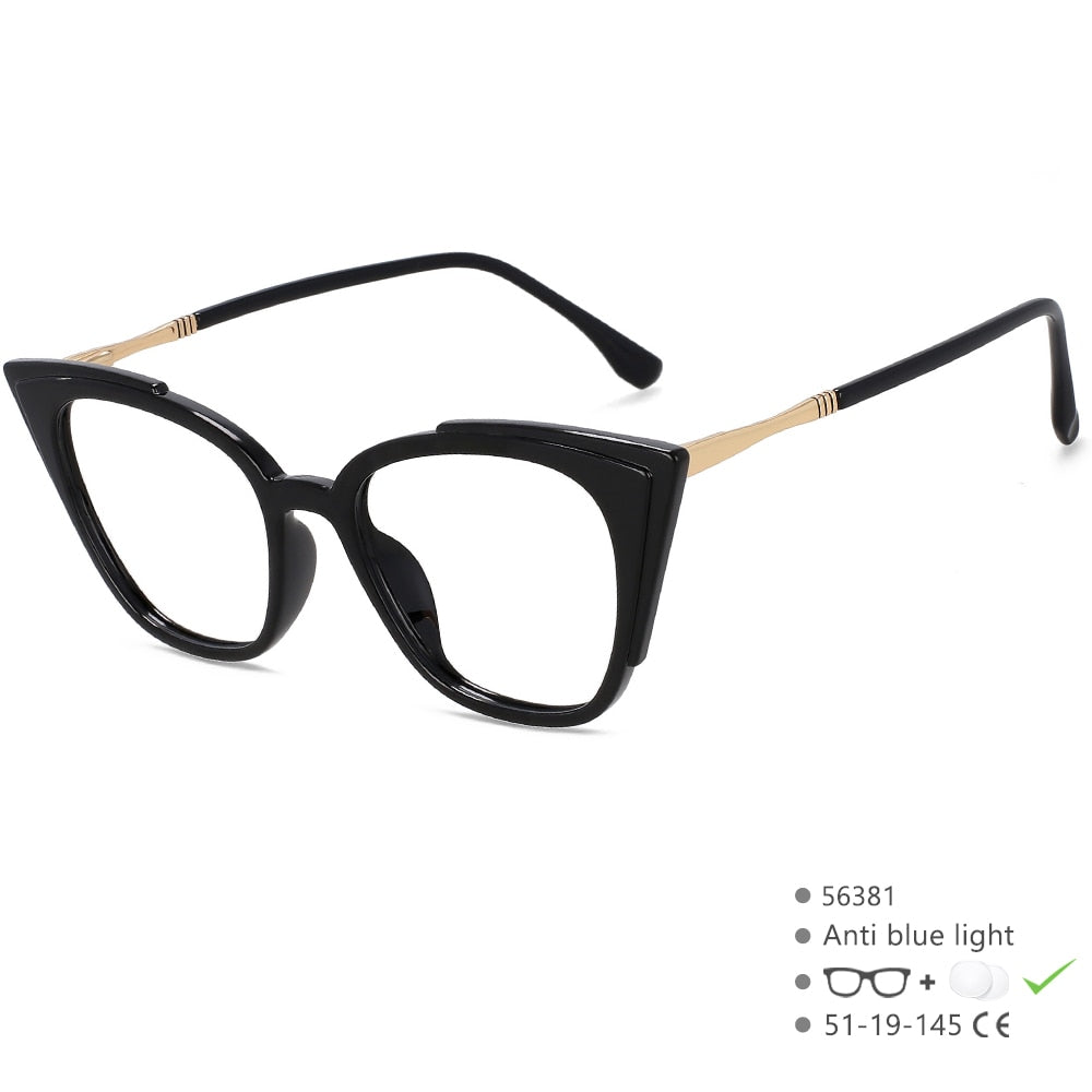 CCspace Unisex Full Rim Square Cat Eye Tr 90 Alloy Eyeglasses 56381 Full Rim CCspace Black