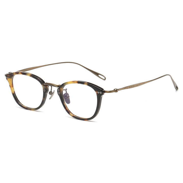 Gatenac Unisex Full Rim Square Titanium Acetate Eyeglasses Gxyj1091 Full Rim Gatenac Tortoiseshell Bronze