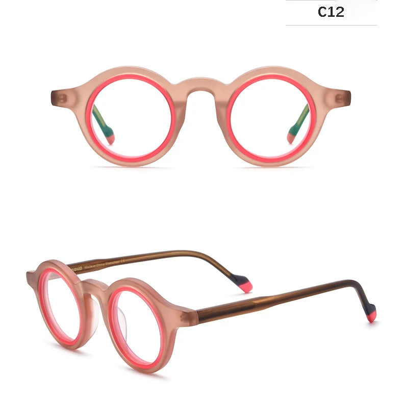 Nobler Unisex Full Rim Round Frosted Acetate Eyeglasses 19267 Full Rim Nobler C12