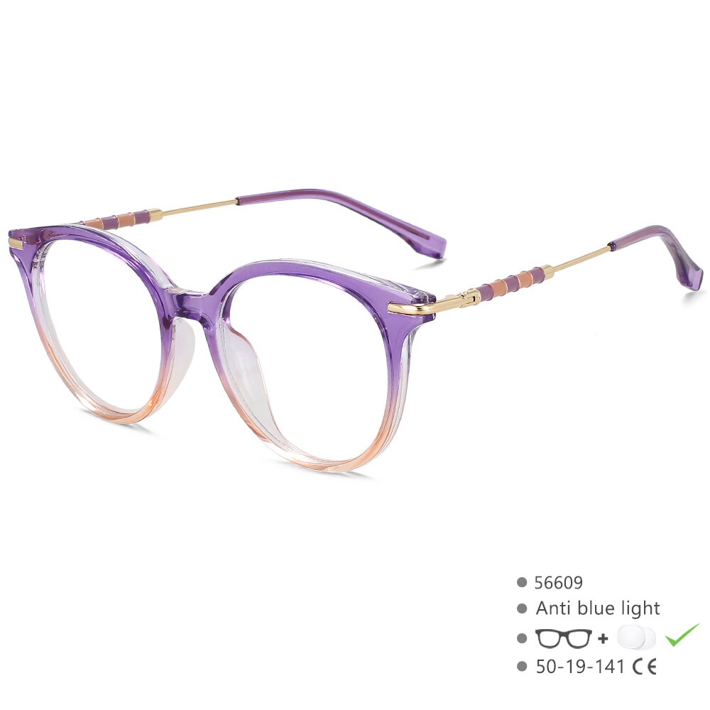 CCspace Women's Full Rim Round Acetate Alloy Eyeglasses 56609 Full Rim CCspace C8PurplePink