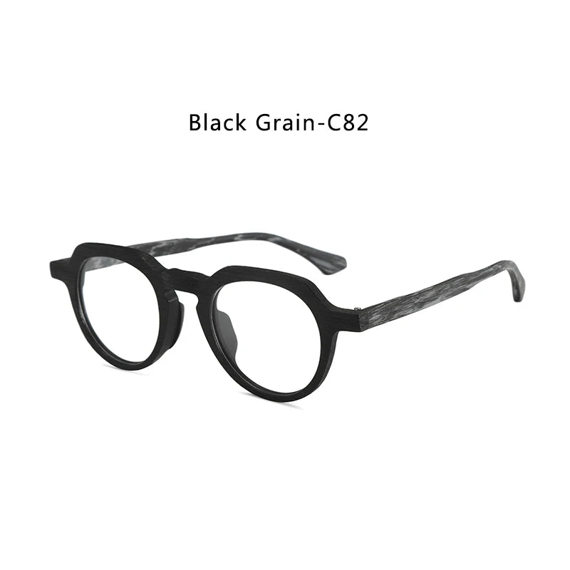 Hdcrafter Unisex Full Rim Flat Top Round Wood Eyeglasses 2310 Full Rim Hdcrafter Eyeglasses Black-Grey-C82
