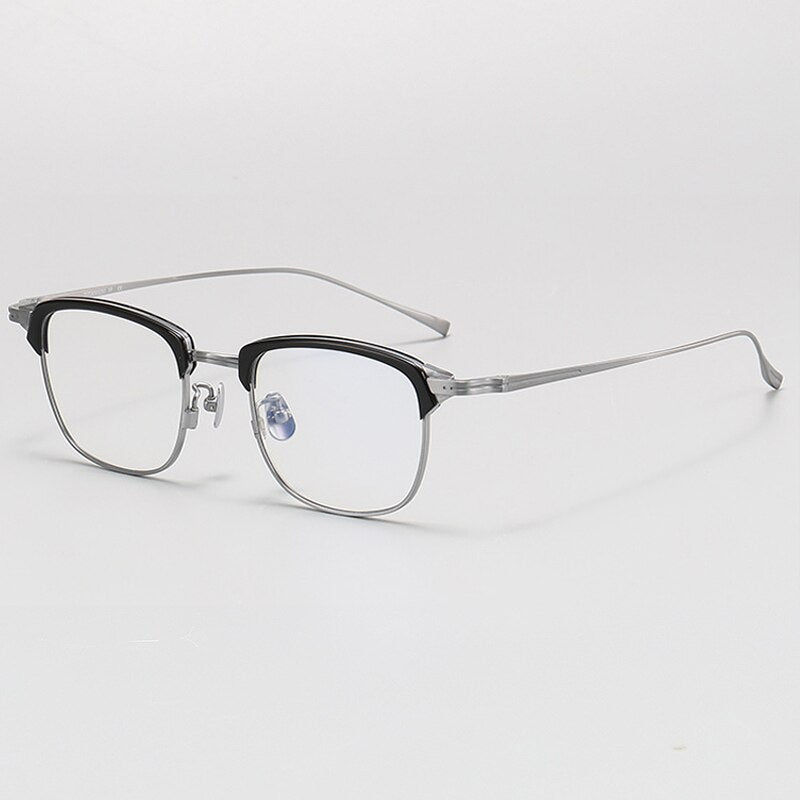 Gatenac Unisex Full Rim Square Acetate Titanium Eyeglasses Gxyj1072 Full Rim Gatenac Black Silver