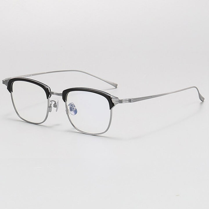 Gatenac Unisex Full Rim Square Acetate Titanium Eyeglasses Gxyj1072 Full Rim Gatenac Black Silver