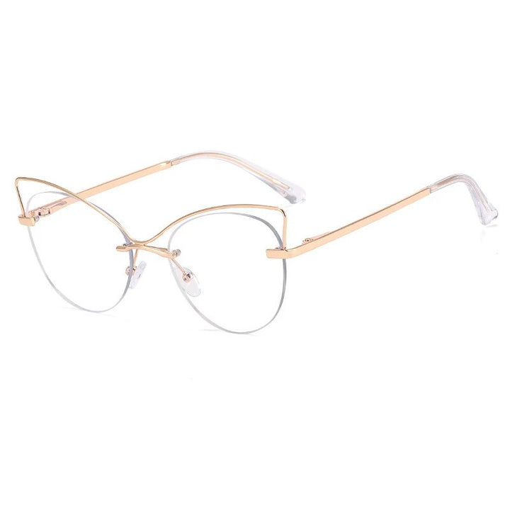 CCspace Women's Semi Rim Cat Eye Alloy Eyeglasses 57026 Semi Rim CCspace C5Gold