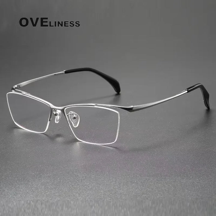 Oveliness Men's Semi Rim Square Polygon Titanium Eyeglasses 22650