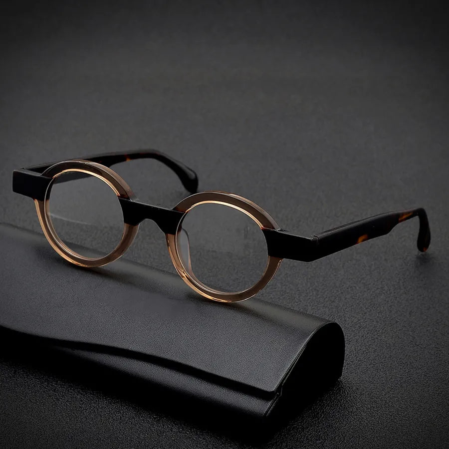 Black Mask Unisex Full Rim Small Round Acetate Eyeglasses 19231 Full Rim Black Mask