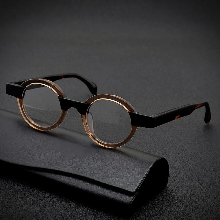 Black Mask Unisex Full Rim Small Round Acetate Eyeglasses 19231 Full Rim Black Mask