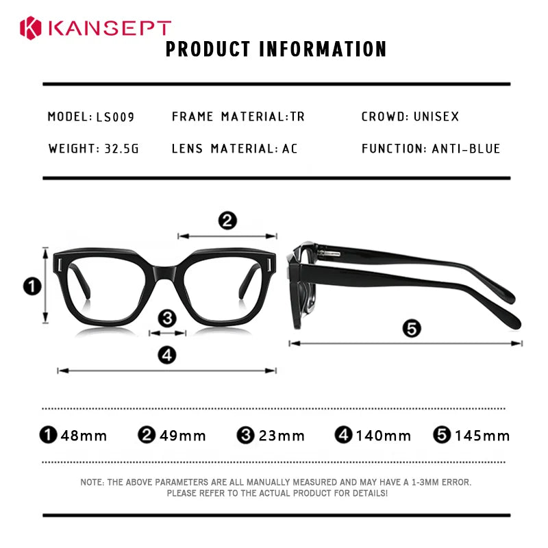 Kansept Unisex Full Rim Square Tr 90 Alloy Reading Glasses 71009