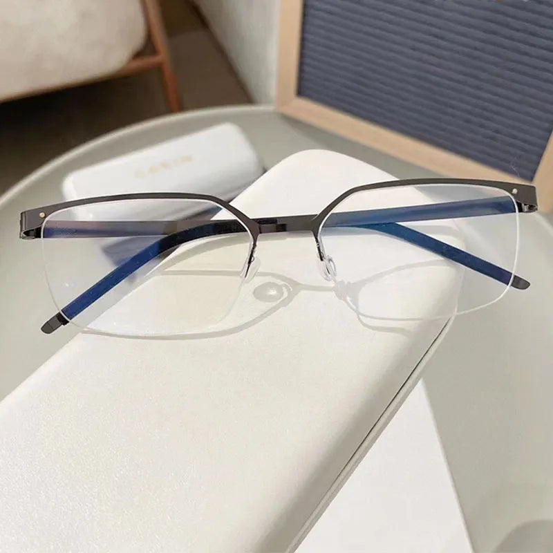 CCSpace Men's Semi Rim Square Screwless Titanium Eyeglasses 56871 Semi Rim CCspace C3Gun