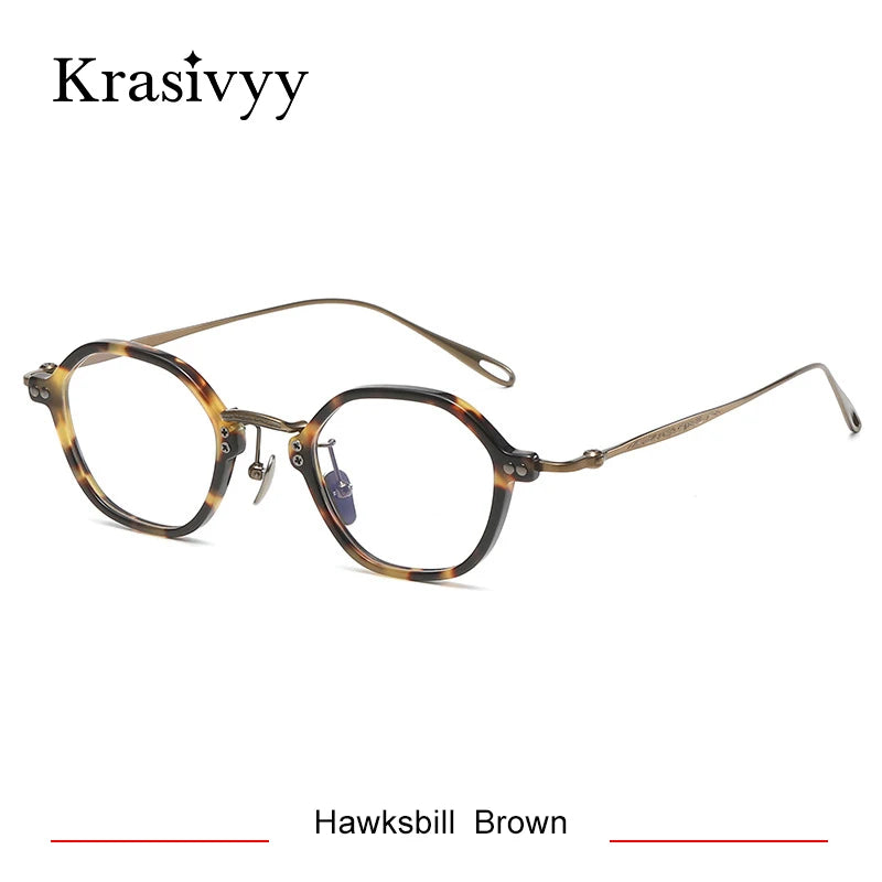 Krasivyy Unisex Full Rim Flat Top Polygon Titanium Acetate Eyeglasses 45957 Full Rim Krasivyy Hawksbill Brown