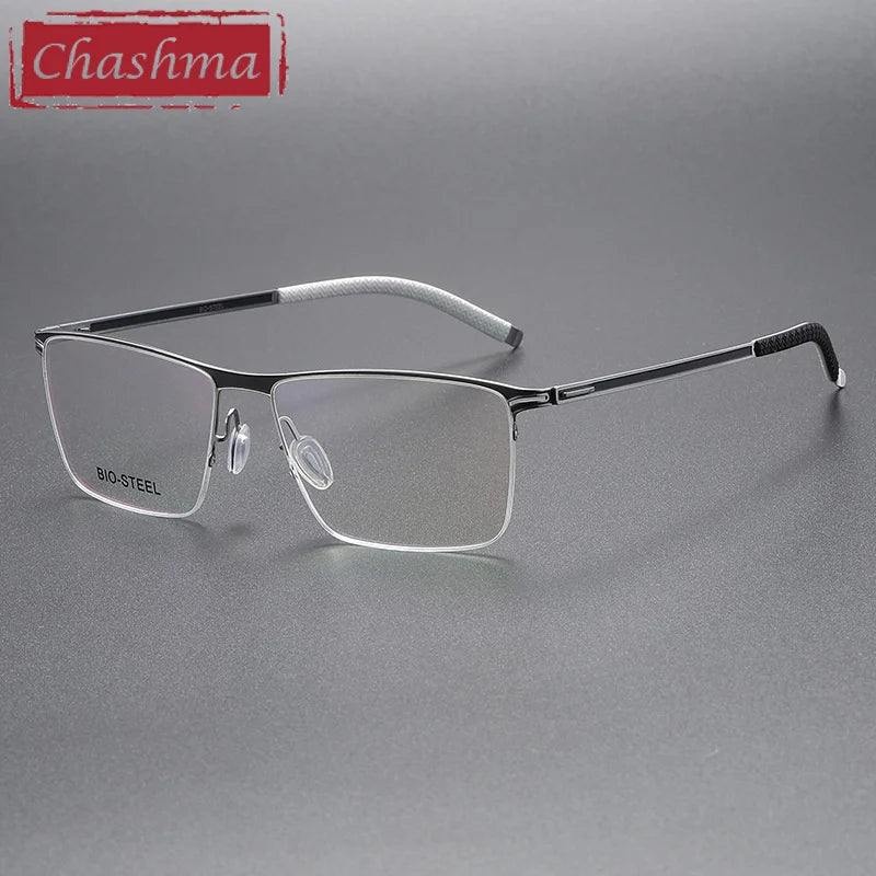 Chashma Ottica Men's Full Rim Brow Line Square Titanium Eyeglasses 462 Full Rim Chashma Ottica Silver Gray  