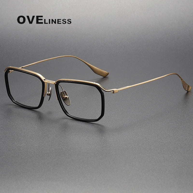 Oveliness Unisex Full Rim Square Acetate Titanium Eyeglasses X423 Full Rim Oveliness black gold  