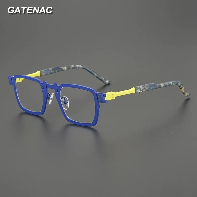 Gatenac Unisex Full Rim Square Titanium Acetate Eyeglasses Gxyj5910
