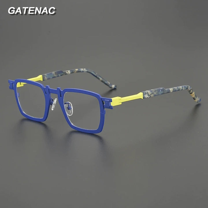 Gatenac Unisex Full Rim Square Titanium Acetate Eyeglasses Gxyj5910
