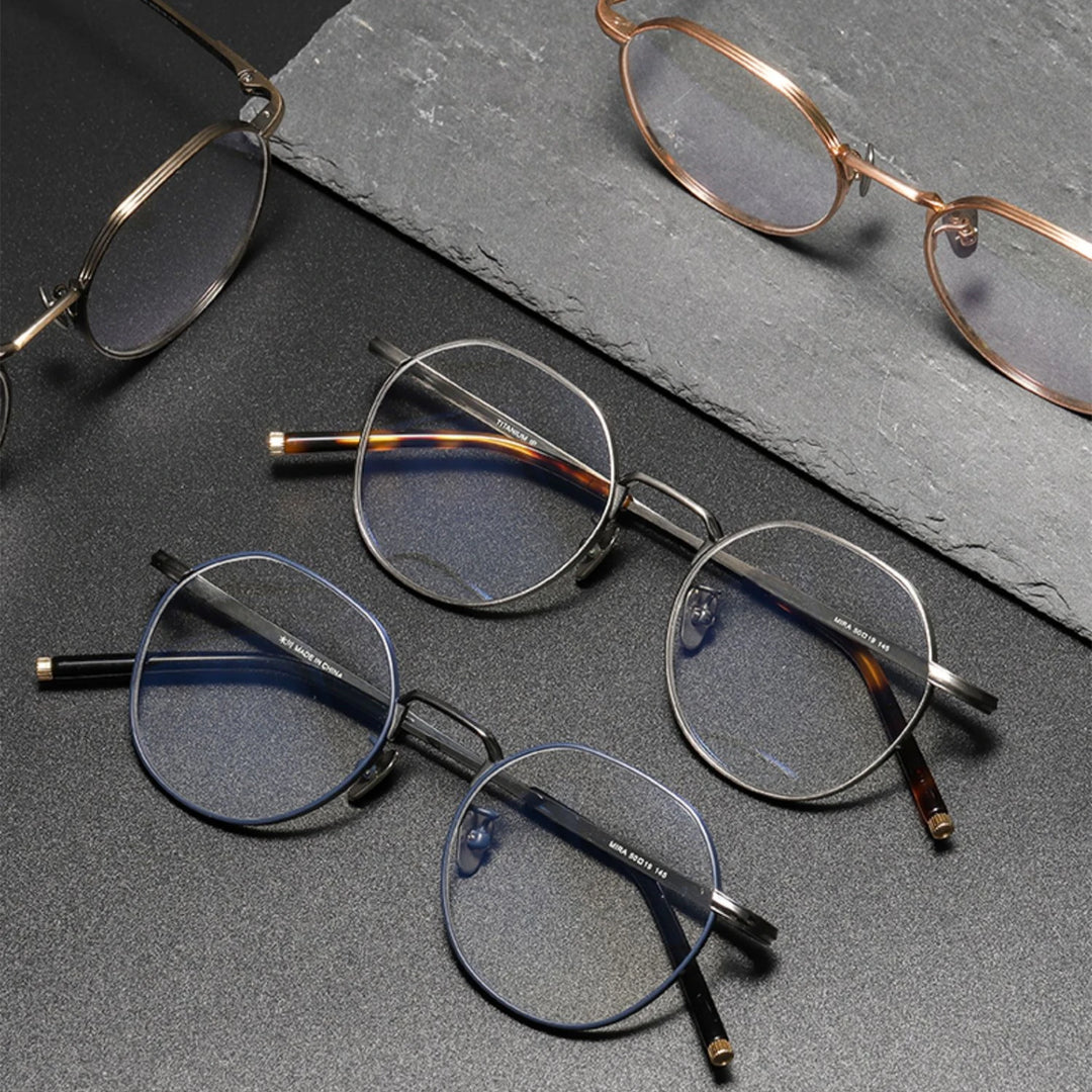 Black Mask Unisex Full Rim Polygon Round Titanium Eyeglasses 14919 Full Rim Black Mask