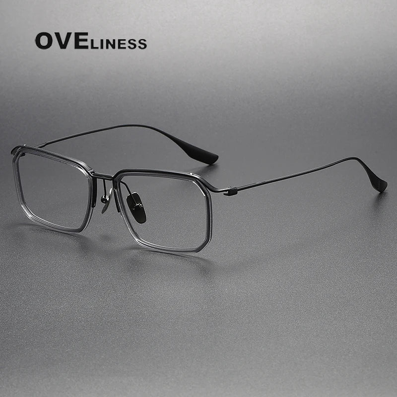 Oveliness Unisex Full Rim Square Acetate Titanium Eyeglasses X423 Full Rim Oveliness grey black  