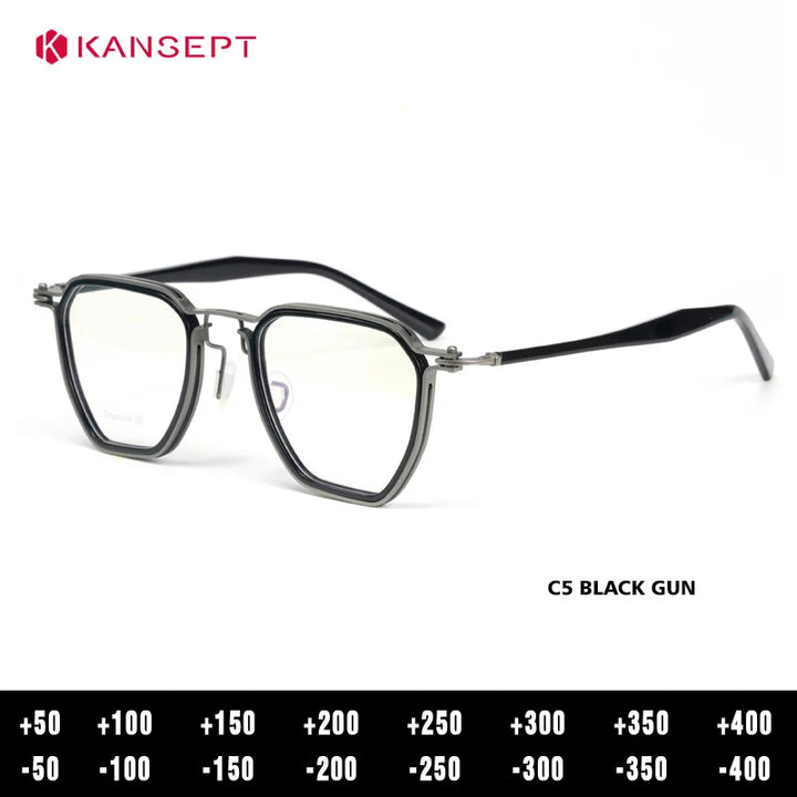 Kansept Unisex Full Rim Big Polygon Acetate Titanium Reading Glasses 475867