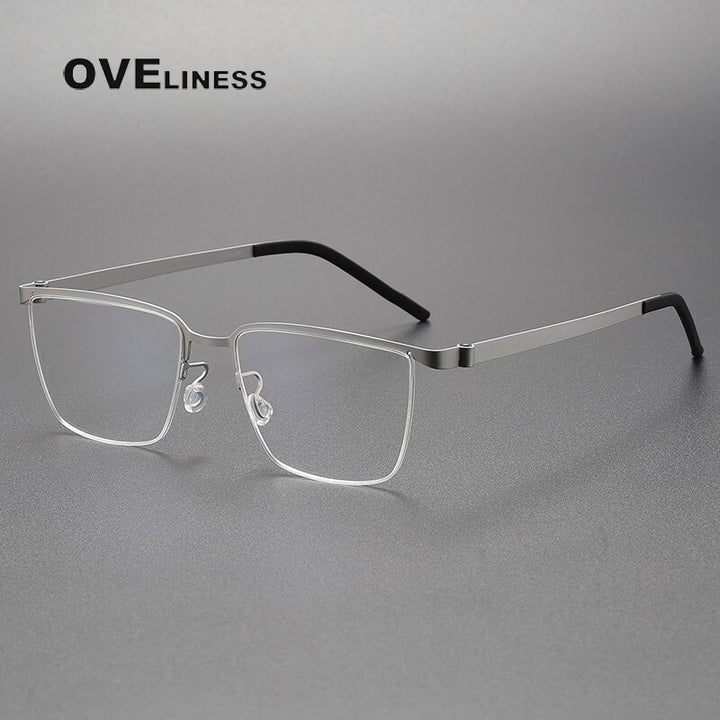 Oveliness Unisex Semi Rim Square Screwless Titanium Eyeglasses 7420 Semi Rim Oveliness silver  