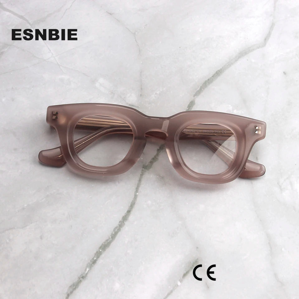 Esnbie Unisex Full Rim Square Scuplted Acetate Eyeglasses 240621