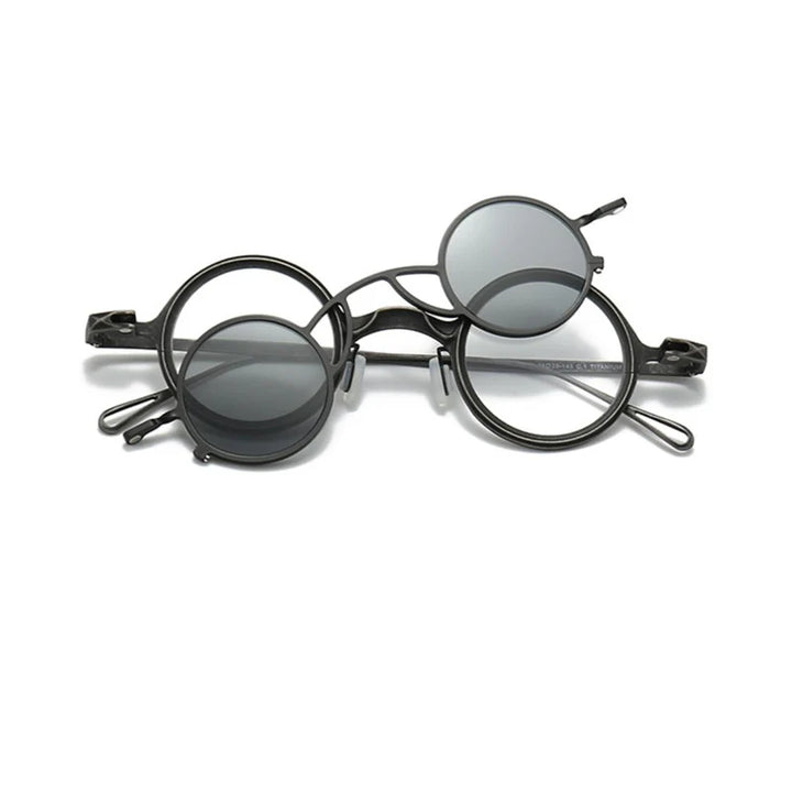 Yujo Unisex Full Rim Round Titanium Eyeglasses Clip On Polarized Sunglasses Y4238 With Clip Ons Yujo