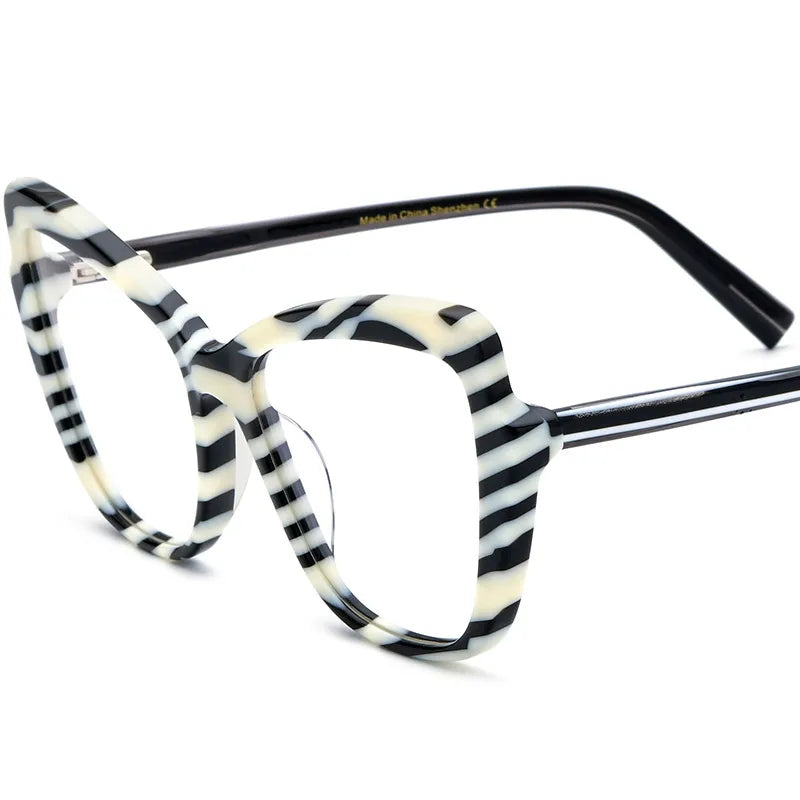 CCspace Unisex Full Rim Square Cat Eye Acetate Eyeglasses 56928 Full Rim CCspace C2Stripe
