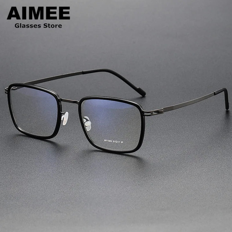 Aimee Unisex Full Rim Square Acetate Titanium Eyeglasses 81003 Full Rim Aimee Black-Grey