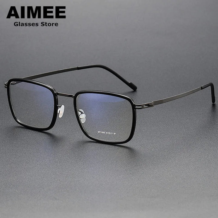 Aimee Unisex Full Rim Square Acetate Titanium Eyeglasses 81003 Full Rim Aimee Black-Grey