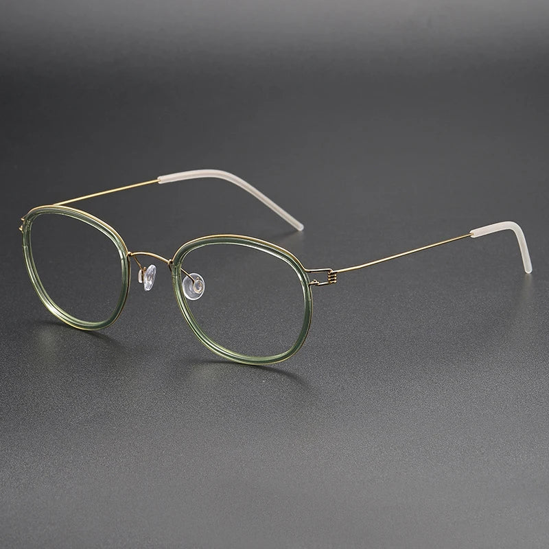Black Mask Women's Full Rim Oval Screwless Titanium Acetate Eyeglasses 6611 Full Rim Black Mask Green-Gold