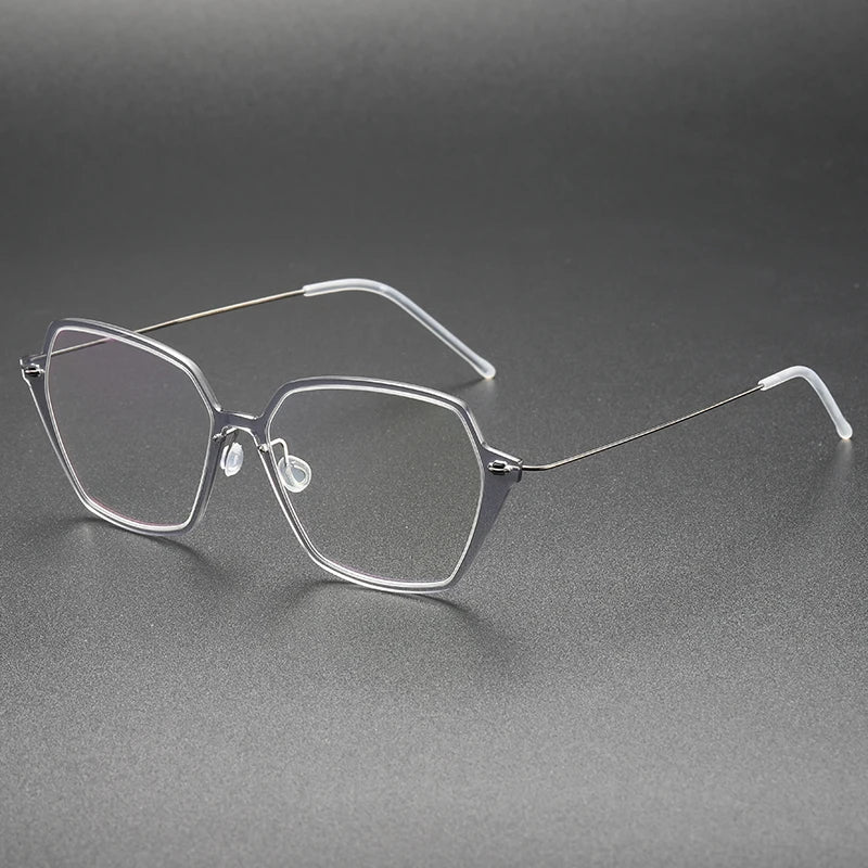 Aimee Unisex Full Rim Polygon Screwless Acetate Titanium Eyeglasses 6621 Full Rim Aimee Light-Grey