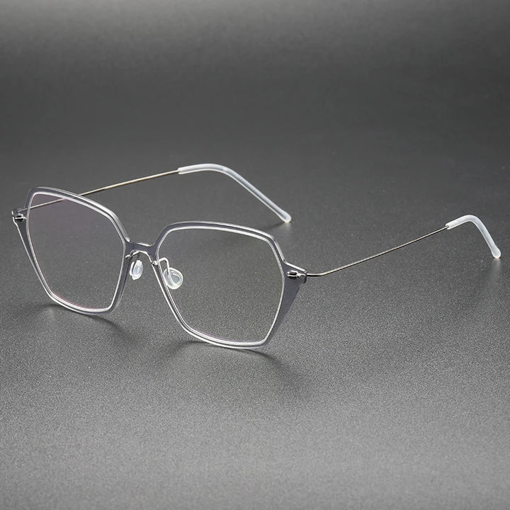 Aimee Unisex Full Rim Polygon Screwless Acetate Titanium Eyeglasses 6621 Full Rim Aimee Light-Grey