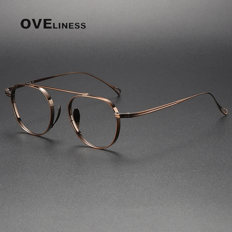 Oveliness Unisex Full Rim Flat Top Square Titanium Eyeglasses 9503 Full Rim Oveliness bronze  