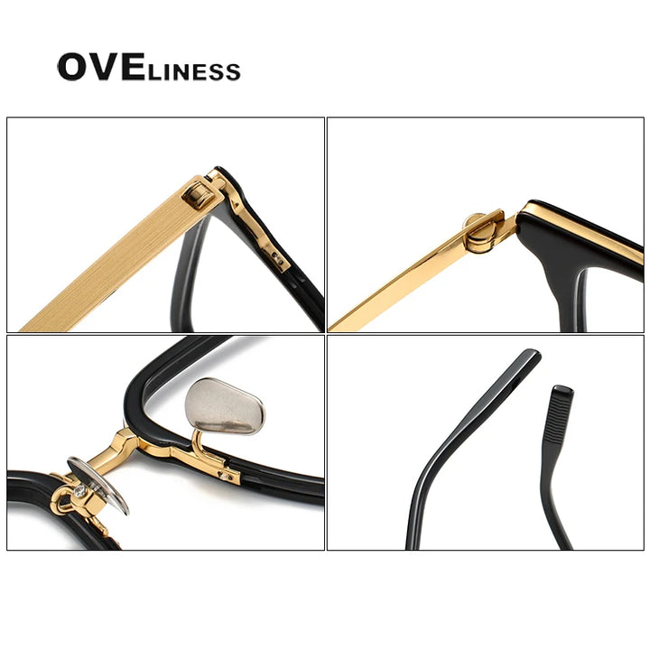 Oveliness Unisex Full Rim Square Screwless Acetate Titanium Eyeglasses 80986 Full Rim Oveliness